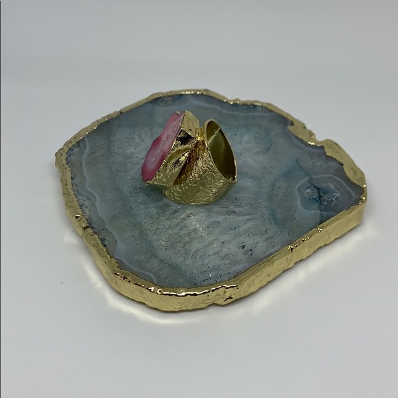 NATURAL DRUZY & AGATE SLICE  ADJUSTABLE RING - Picture 3 of 8